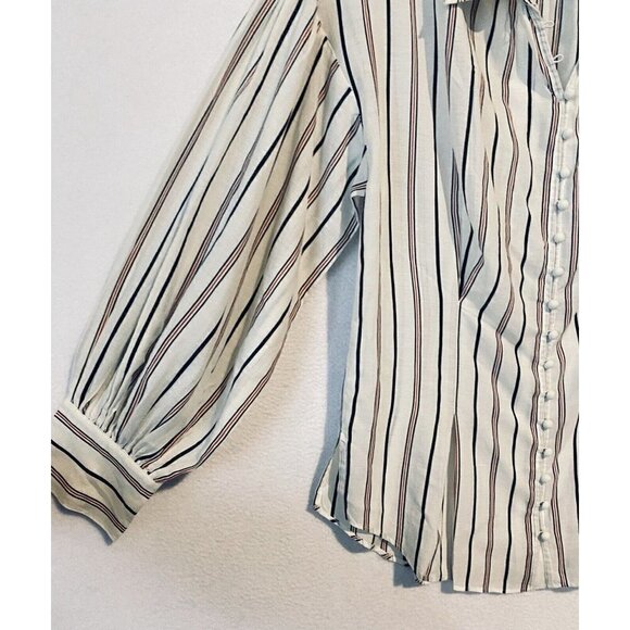 Joie Minya Top Womens Medium Porcelain Stripe Button Up Puff Sleeve Boho - Picture 4 of 9